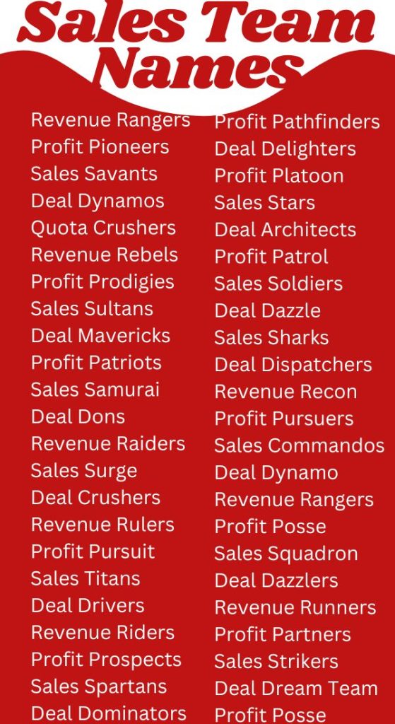 Sales Team Names