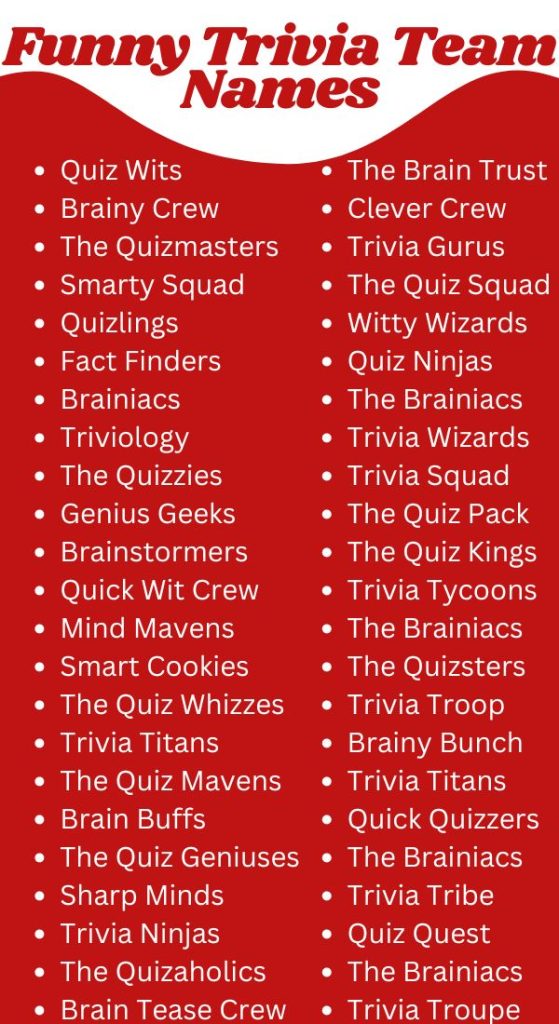 Funny Trivia Team Names