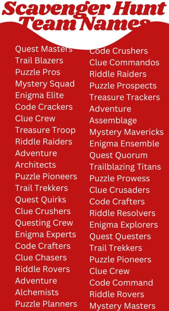 Scavenger Hunt Team Names